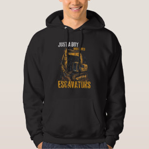 Just A Boy Who Loves Excavators Kids Construction  Hoodie