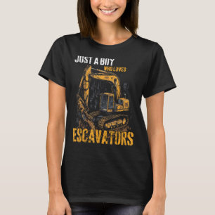 Just A Boy Who Loves Excavators Kids Construction T-Shirt