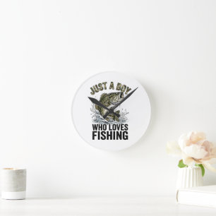 Just A Boy Who Loves Fishing Bass Round Clock