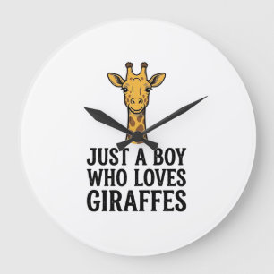 Just a Boy Who Loves Giraffes Cute Giraffe T-Shirt Large Clock