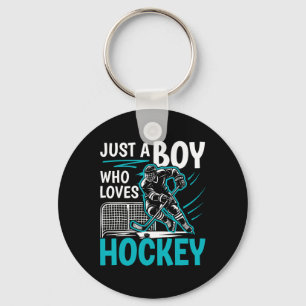 Just A Boy Who Loves Hockey Player Youth Boys Kids Keychain