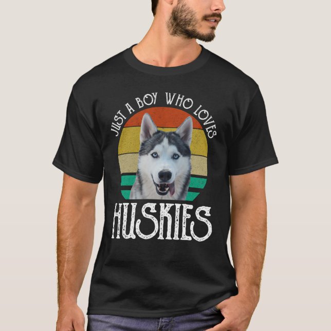 Just A Boy Who Loves Huskies T-Shirt (Front)