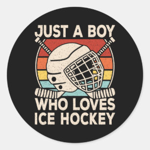 Just A Boy Who Loves Ice Hockey Retro Ice Hockey P Classic Round Sticker