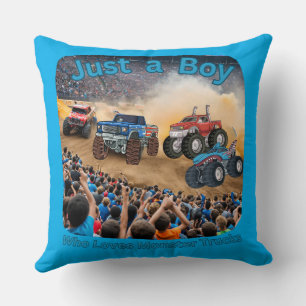Just a Boy who Loves Monster Trucks Throw Pillow