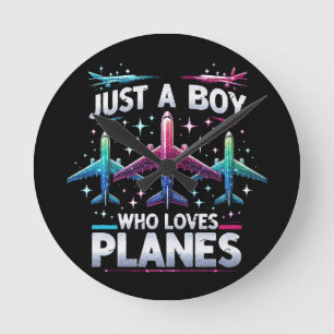 Just A Boy Who Loves Planes Round Clock