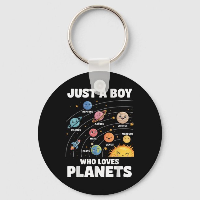 Just A Boy Who Loves Planets Solar System Science  Keychain (Front)
