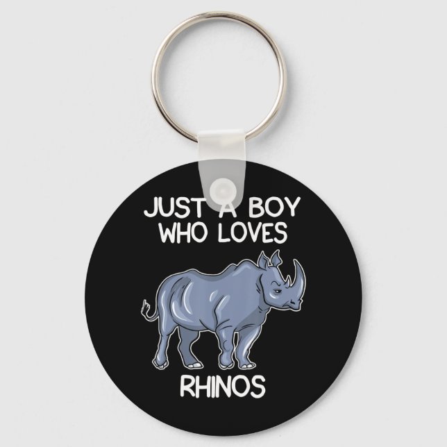 Just A Boy Who Loves Rhinos Lover Gift Rhinoceros Keychain (Front)