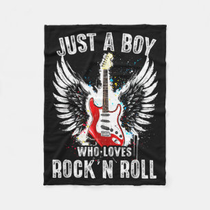 Just A Boy Who Loves Rock And Roll Rock Band Guita Fleece Blanket