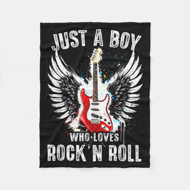 Just A Boy Who Loves Rock And Roll Rock Band Guita Fleece Blanket (Front)