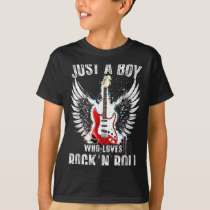 Just A Boy Who Loves Rock And Roll Rock Band Guita T-Shirt