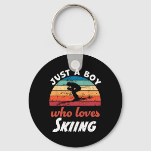 Just A Boy Who Loves Skiing Kids Skiing Boys  Keychain