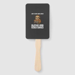 Just A Boy Who Loves Sloths and Video Games Gamer  Hand Fan