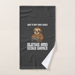 Just A Boy Who Loves Sloths and Video Games Gamer Hand Towel