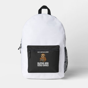 Just A Boy Who Loves Sloths and Video Games Gamer Printed Backpack
