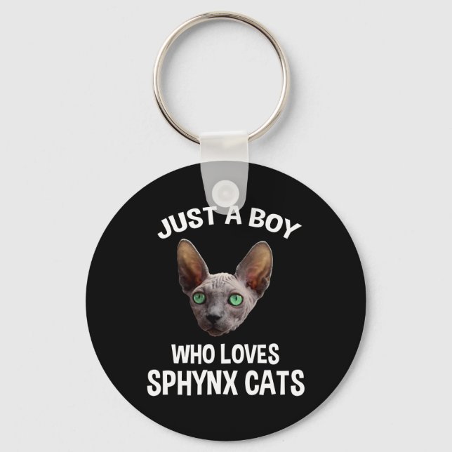 Just A Boy Who Loves Sphynx Cats Keychain (Front)