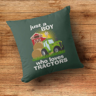Just A Boy Who Loves Tractors 🚜 Farm Birthday Boy Throw Pillow