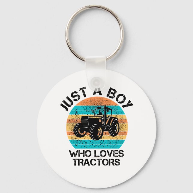 Just A Boy Who Loves Tractors Farm Kid Birthday Keychain (Front)