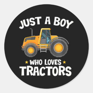Just a Boy Who Loves Tractors Farm Lifestyle Boys Classic Round Sticker