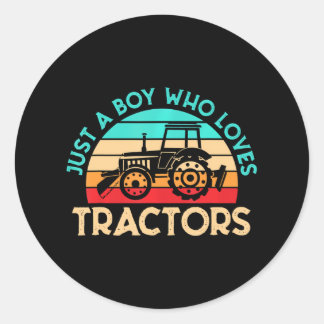 Just A Boy Who Loves Tractors Farmer Classic Round Sticker