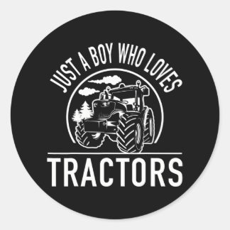 Just A Boy Who Loves Tractors Funny Tractor Farm Classic Round Sticker
