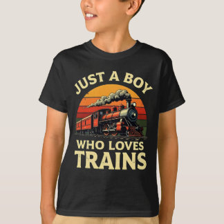 Just A Boy Who Loves Trains Vintage Train Lover T-Shirt