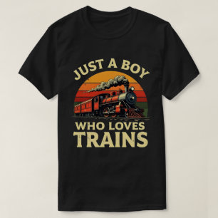 Just A Boy Who Loves Trains Vintage Train Lover T-Shirt