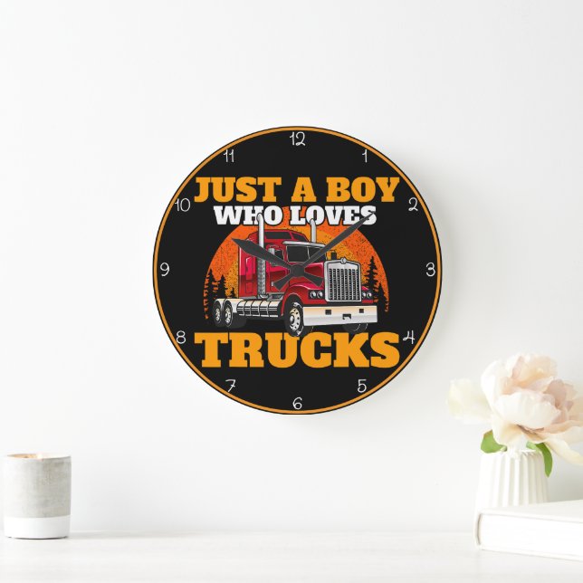 Just a Boy Who Loves Trucks Large Clock (Home)