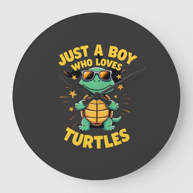 Just a boy who loves turtles Children boy (1) Large Clock (Front)