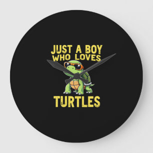 Just a boy who loves turtles Children boy (3) Large Clock