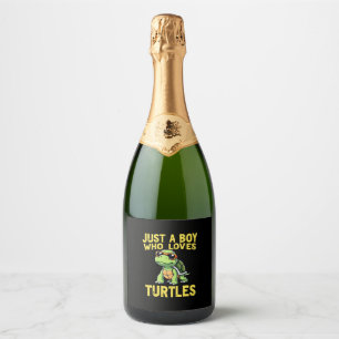 Just a boy who loves turtles Children boy (3) Sparkling Wine Label