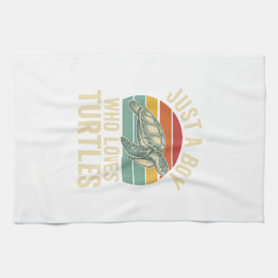 Just a Boy Who Loves Turtles Vintage Turtle Shirt_ Kitchen Towel