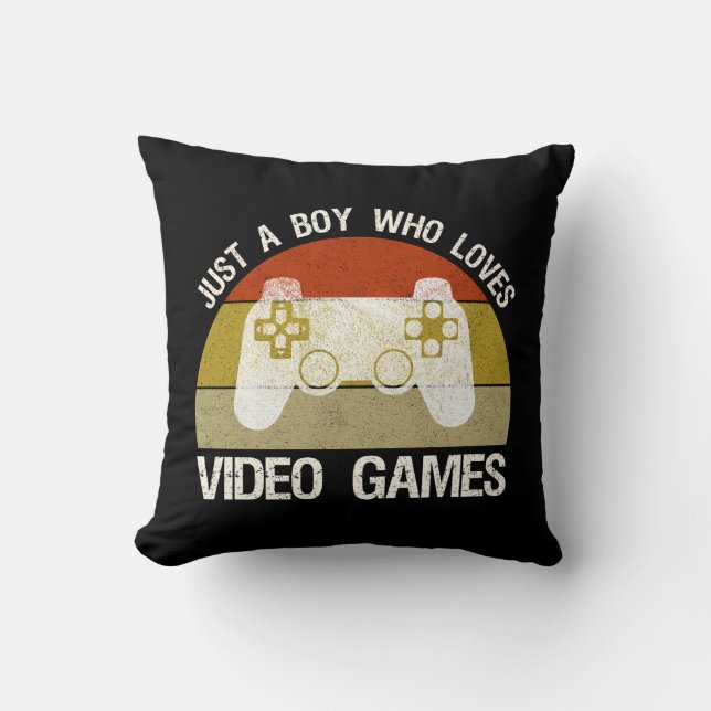 Just A Boy Who Loves Video Games Throw Pillow (Front)