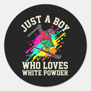 Just A Boy Who Loves White Powder Snow Winter Snow Classic Round Sticker