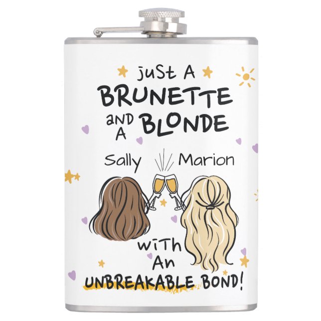 Just a brunette and a blonde Custom Name Flask (Front)