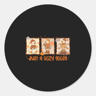 Just A Cozy Goose Floral Thanksgiving Pumpkin Autu Classic Round Sticker