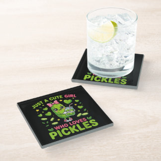 Just A Cute Girl Who Loves Pickles Glass Coaster