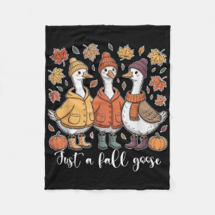 Just A Fall Goose Autumn Pumpkin Leaves Cozy Sweat Fleece Blanket