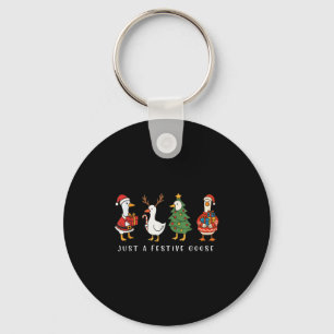 Just A Festive Goose Funny Santa Goose Silly Merry Keychain