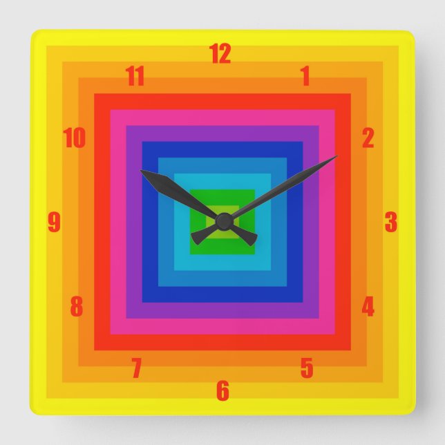 Just a Fun and Colourful Square Colour Wheel Wall Clock (Front)