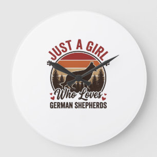 Just A Girl German Shepherd Vintage Dog Lover Desi Large Clock