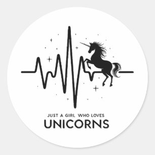 Just A Girl Love for Unicorns Heartbeat Classic Round Sticker