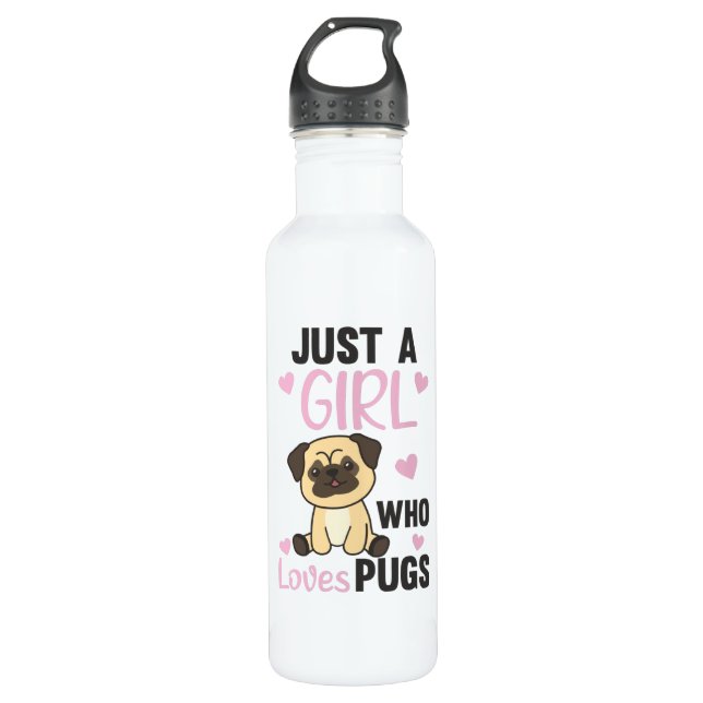 Just A Girl That Pugs Loves Kawaii Dog Pug 710 Ml Water Bottle (Front)