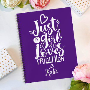 Just A Girl Triathlon Love Purple White Script Notebook