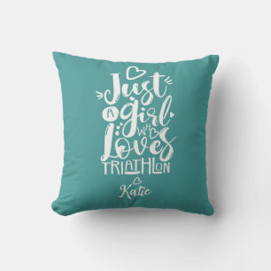 Just A Girl Turquoise Triathlon Simple Modern Typo Throw Pillow