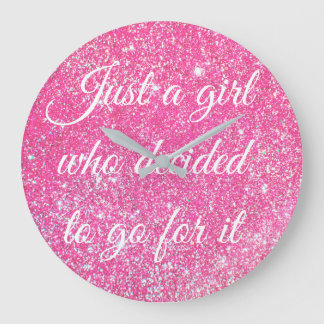 JUST A GIRL WHO DECIDED Sparkle Hot Pink Glitter Large Clock