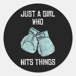 Just A Girl Who Hits Things Boxing Women Punching  Classic Round Sticker