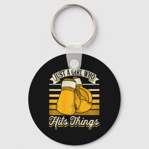 Just A Girl Who Hits Things Kickboxer Girl Funny B Keychain