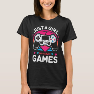 Just A Girl Who Love Games Pink & Blue Retro Gamer T-Shirt