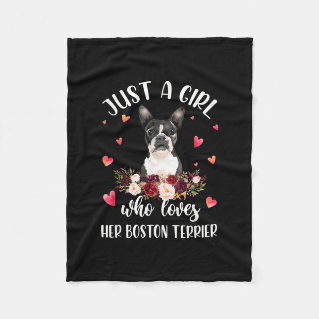 Just A Girl Who Love Her Boston Terrier Dog Lover Fleece Blanket (Front)
