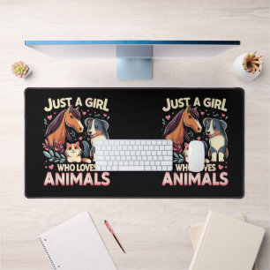 Just A Girl Who Loves Animals Cute Animal Lover Desk Mat